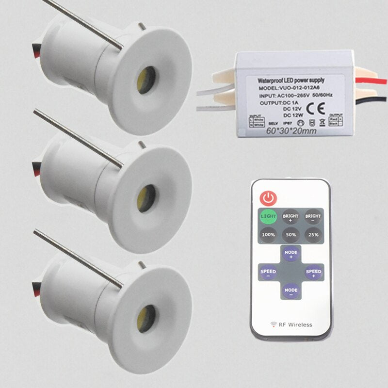 Remote 1W IP65 Mini Dimmable Led Downlight + IP67 Driver Adapter 100Lm 1Watt Outdoor Garden Party Ceiling Dimming Spot Lighting