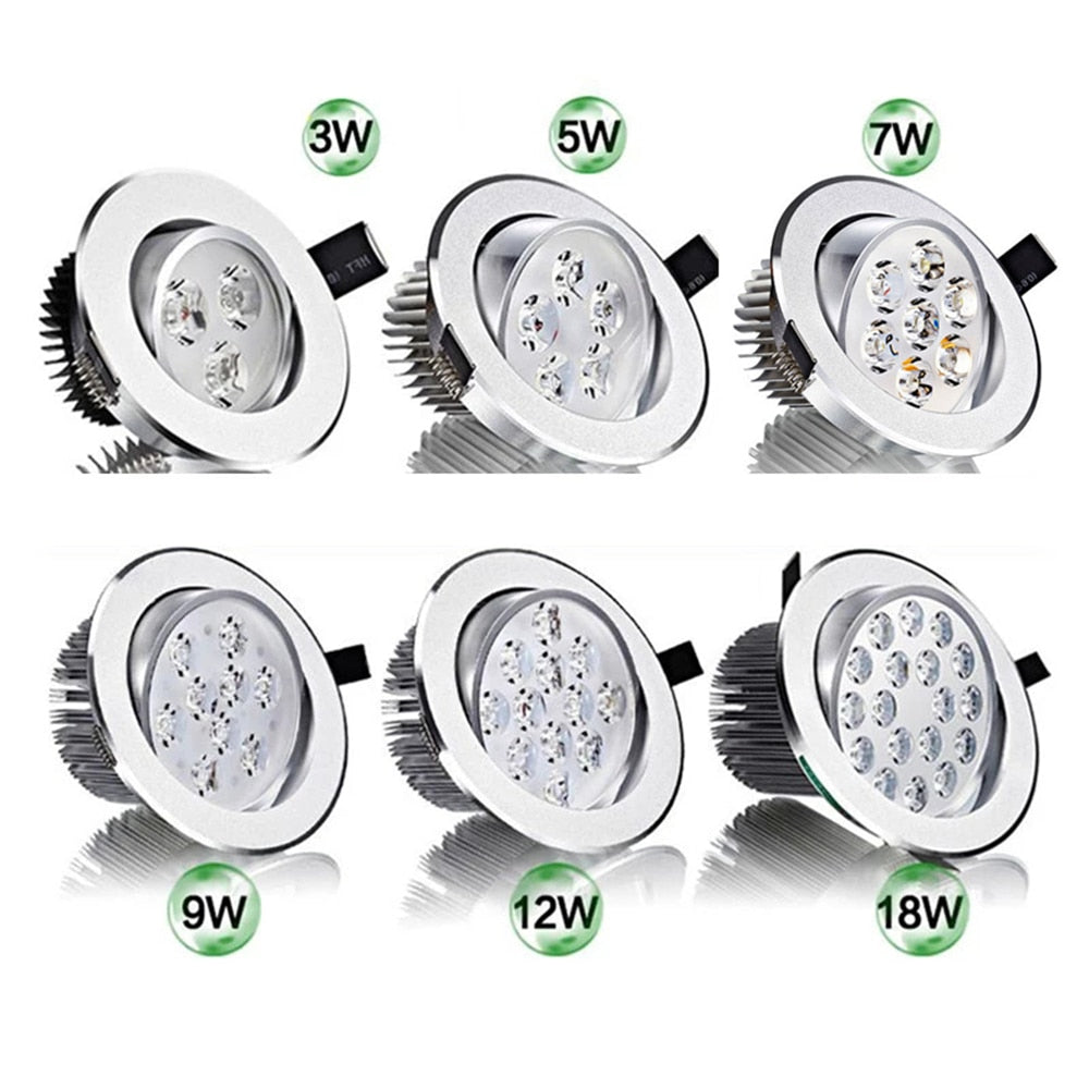 Round dimmable downlight 3W/4W/5W/7W/9W/12W/18W LED ceiling spotlight embedded high-power ceiling spotlight ac85-265V