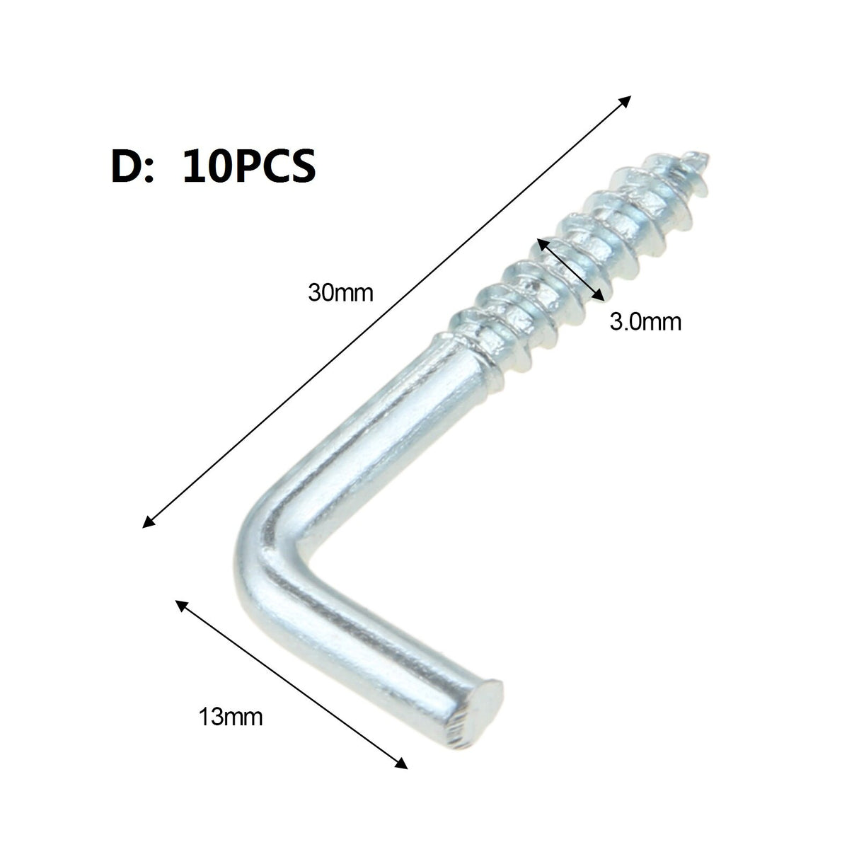 2/5/10/20pcs Square Bend Hook L Cup Hanger Screw-in Wall Picture Photo Frame Lamp Light Eyescrew 20-100mm 14-Sizes Zinc-Plated