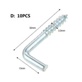 2/5/10/20pcs Square Bend Hook L Cup Hanger Screw-in Wall Picture Photo Frame Lamp Light Eyescrew 20-100mm 14-Sizes Zinc-Plated
