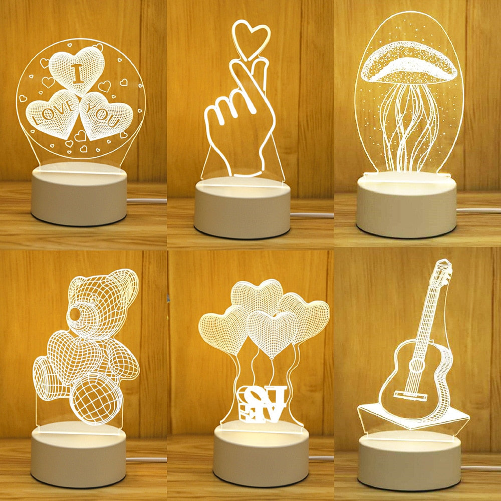 Romantic Love 3D Acrylic Led Lamp for Home Children&#39;s Night Light Table Lamp Birthday Party Decors Valentine&#39;s Day Bedside Lamp