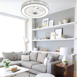 Acrylic Enclosed Round Ceiling Fan with Light and Remote Control Invisible Blades for Bedroom