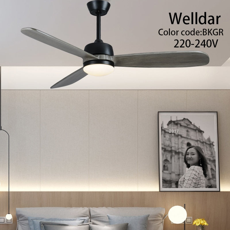 52 Inch Led Ceiling Fan Light Roof Home Fans Modern Indoor Decorate Wooden Blade Dc Ceiling Fan With Remote Control Ventilador