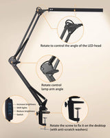 LED Desk Lamp with Clamp, Eye-Care Dimmable Reading Light, 3 Color Modes Swing Arm Lamp, USB Clip-on Table Lamp, Daylight Lamp