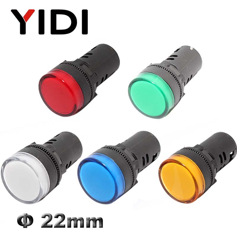 AD16-22 22mm Plastic Indicator Light 12V 24V 220V LED Pilot Lamp Red Green Blue White Yellow LED Signal Light Lamp