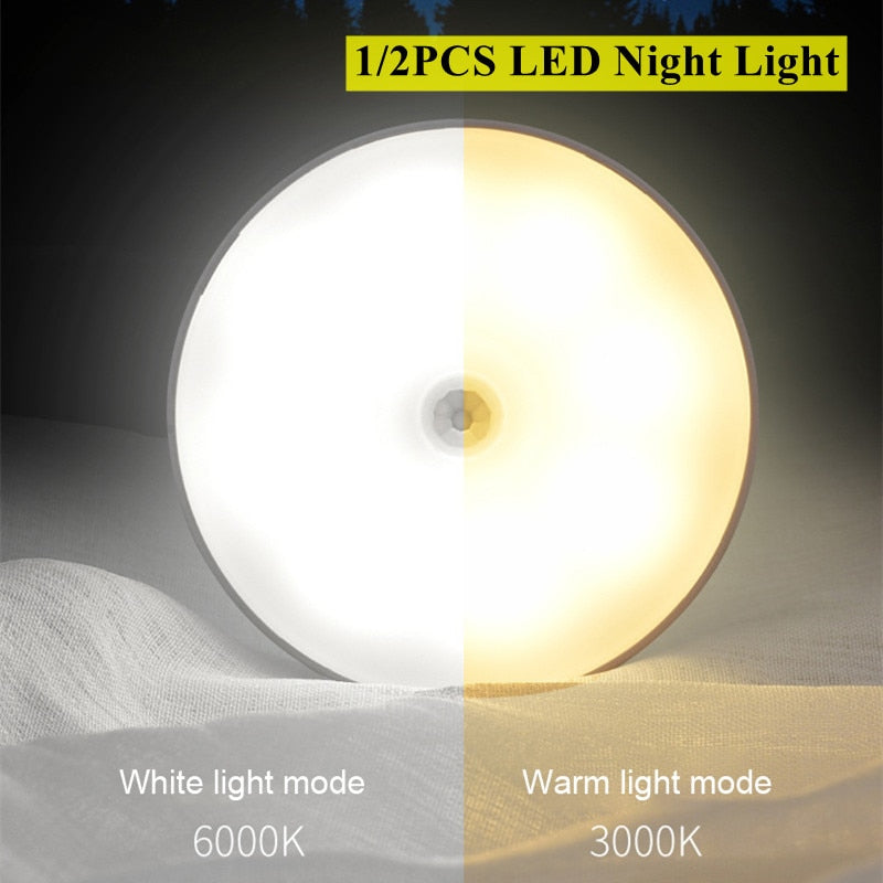 2PCS LED Motion Sensor Light Wireless Night Light Under Cabinet Closet Lamp Smart Wall-Mounted Body Induction Lamp Home Decor
