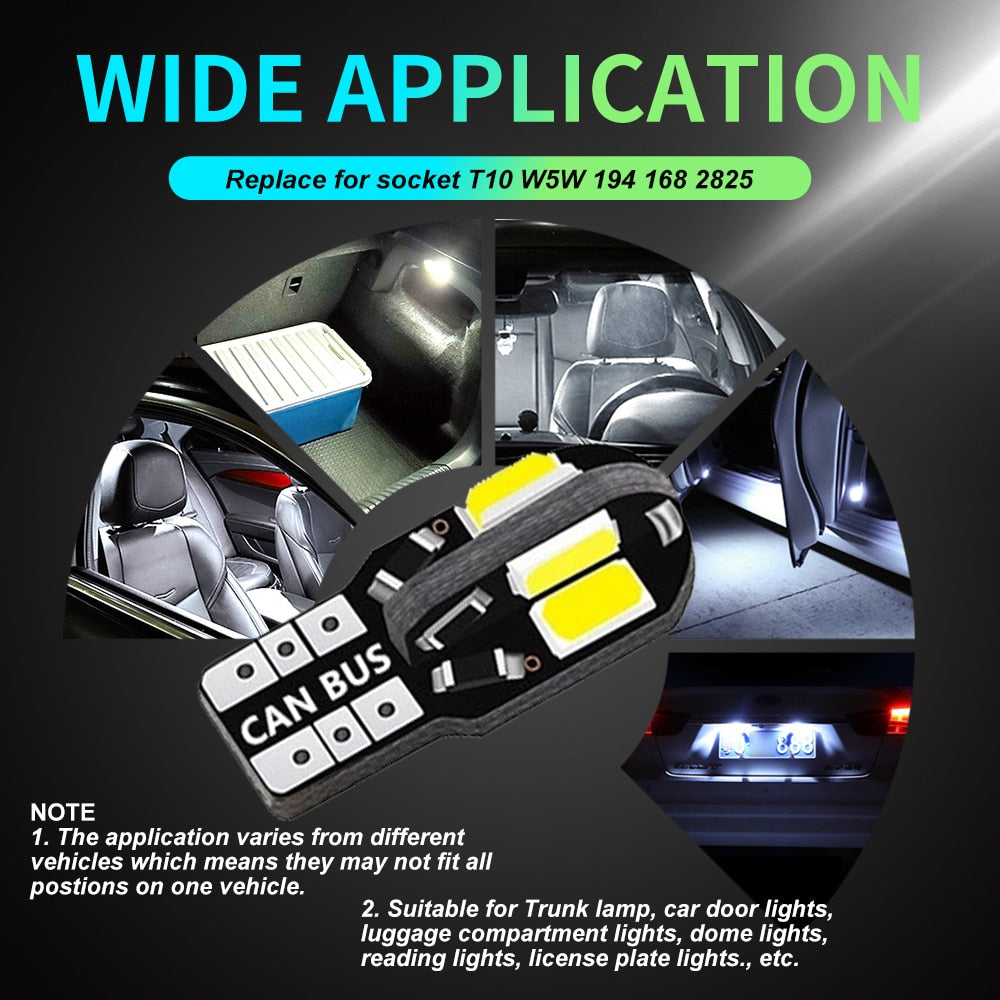 20PCS W5W T10 LED Bulbs Can bus 5730 8SMD 12V 6000K 194 168 LED Car Interior Map Dome Lights Parking Light Auto Signal Lamp Warm