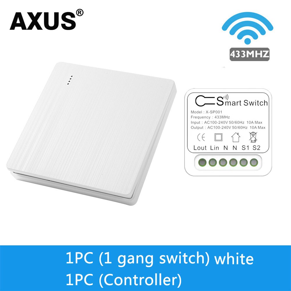 AXUS RF 433Mhz Switch Wireless Wall Switch 86 Wall Panel Transmitter Safety Switch AC 110V 220V Relay Interruptor for Light Lamp