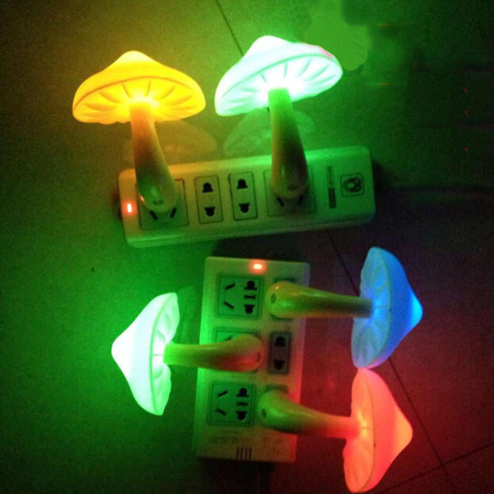 Led Night Light Mushroom Wall Socket Lamp Eu Us Plug Warm White Light-control Sensor Bedroom Light Home Decoration