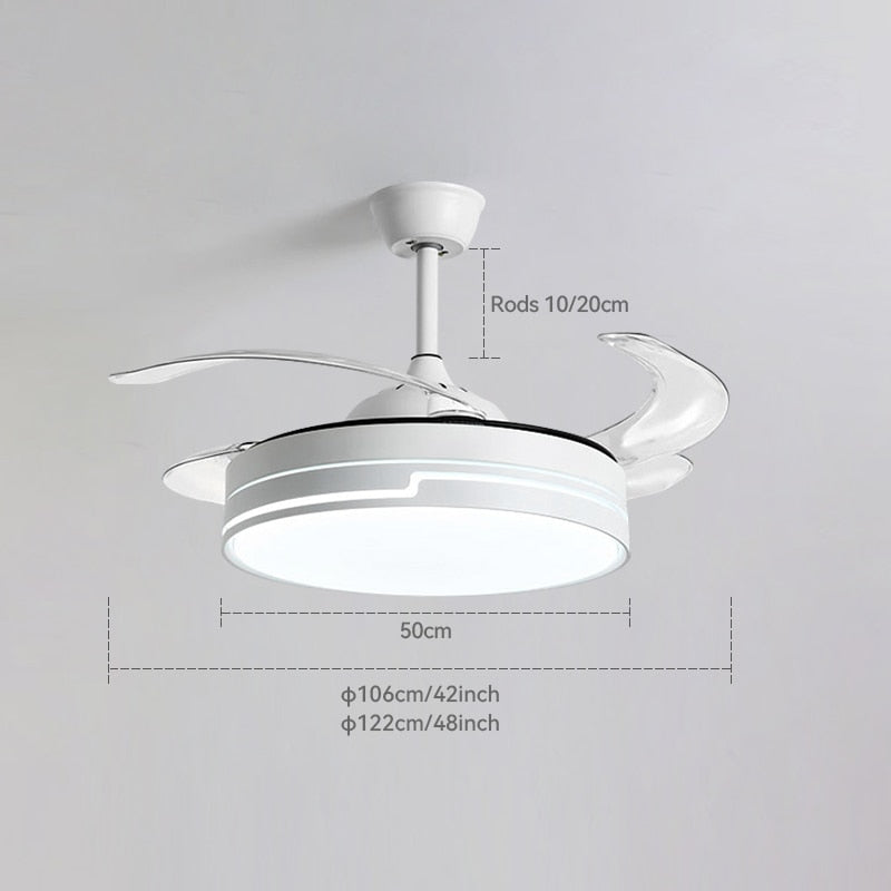 New 110V 220V Nordic Ceiling Fan Living Room Led Invisible Fan Lamp Ceiling Bedroom Fan Remote Control Reversible Blades Fans