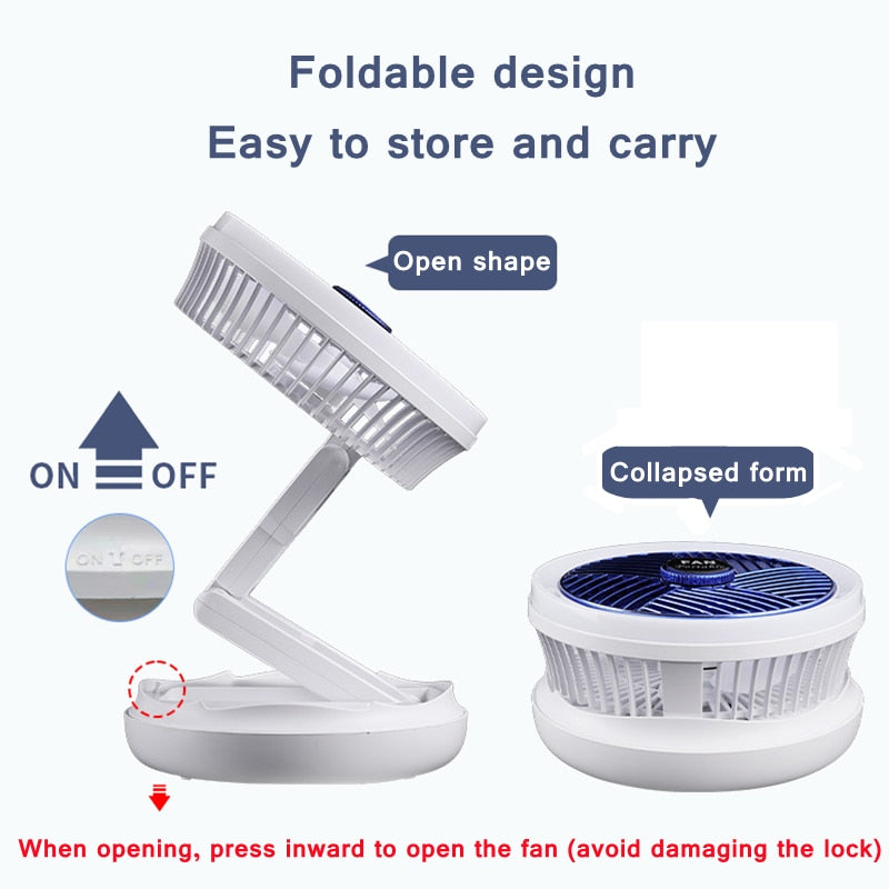 USB Charging Foldable Table Fan Wall Mounted Hanging Ceiling Fan with LED Light 4 Speed Adjustable For Home Room Air Cooler Fan