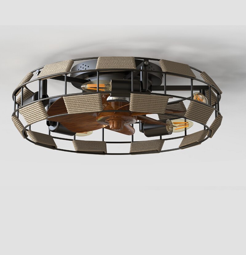Strong Wind Ceiling Fan Lamp Nordic Restaurant American Style Retro Low Floor Ceiling Mounted Electric Fan Fan With Lamp