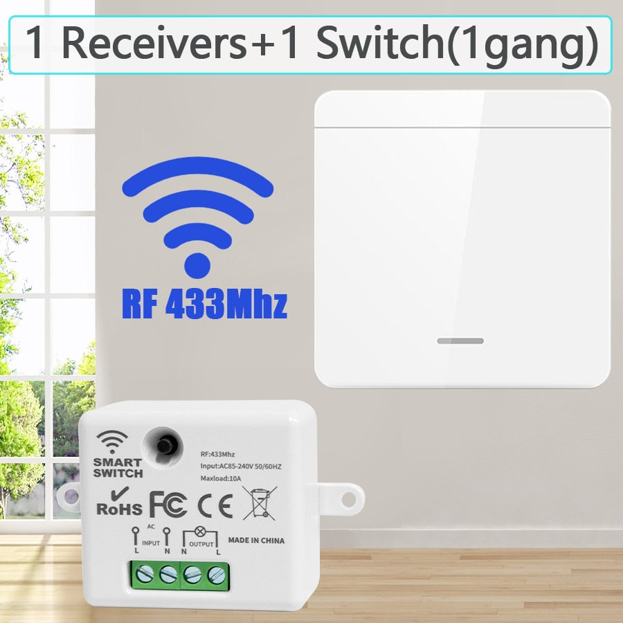 1/2/3 Gang Wireless Wall Switch RF 433Mhz Interrupt Light Switch Remote Control 86 10A 110V 220V Receiver for Lamp LED Fan