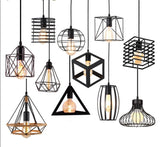 Modern Cage Pendant Light E27 Iron Minimalist Vintage Scandinavian Loft Pyramid Pendant Lamp Metal Hanging Ceiling Lamp Fixtures