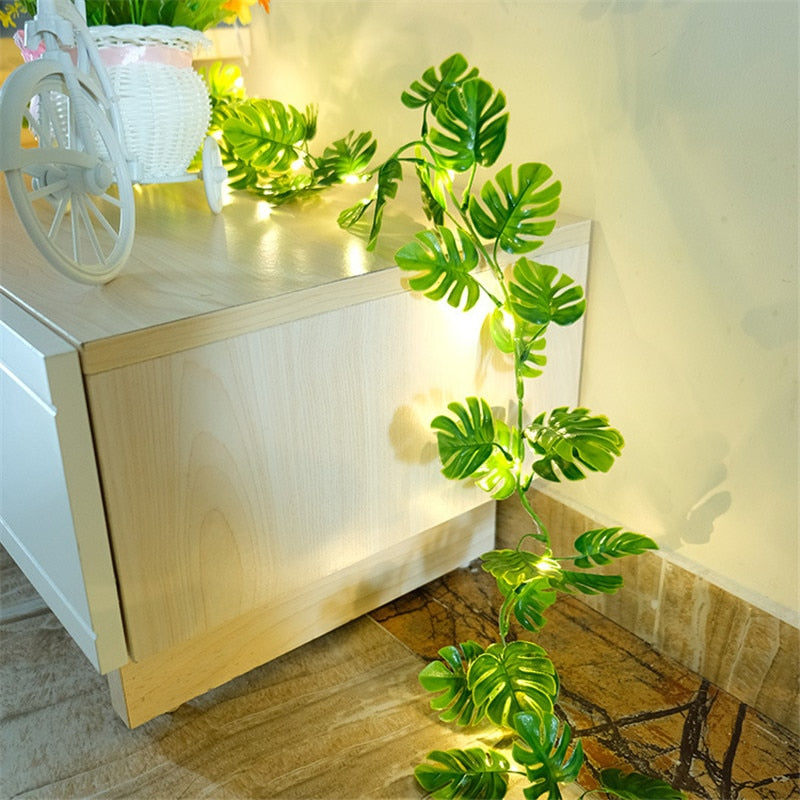 Flower Green Leaf String Lights Artificial Vine Fairy Lights Battery Powered Christmas Tree Garland Light for Wedding Home Decor