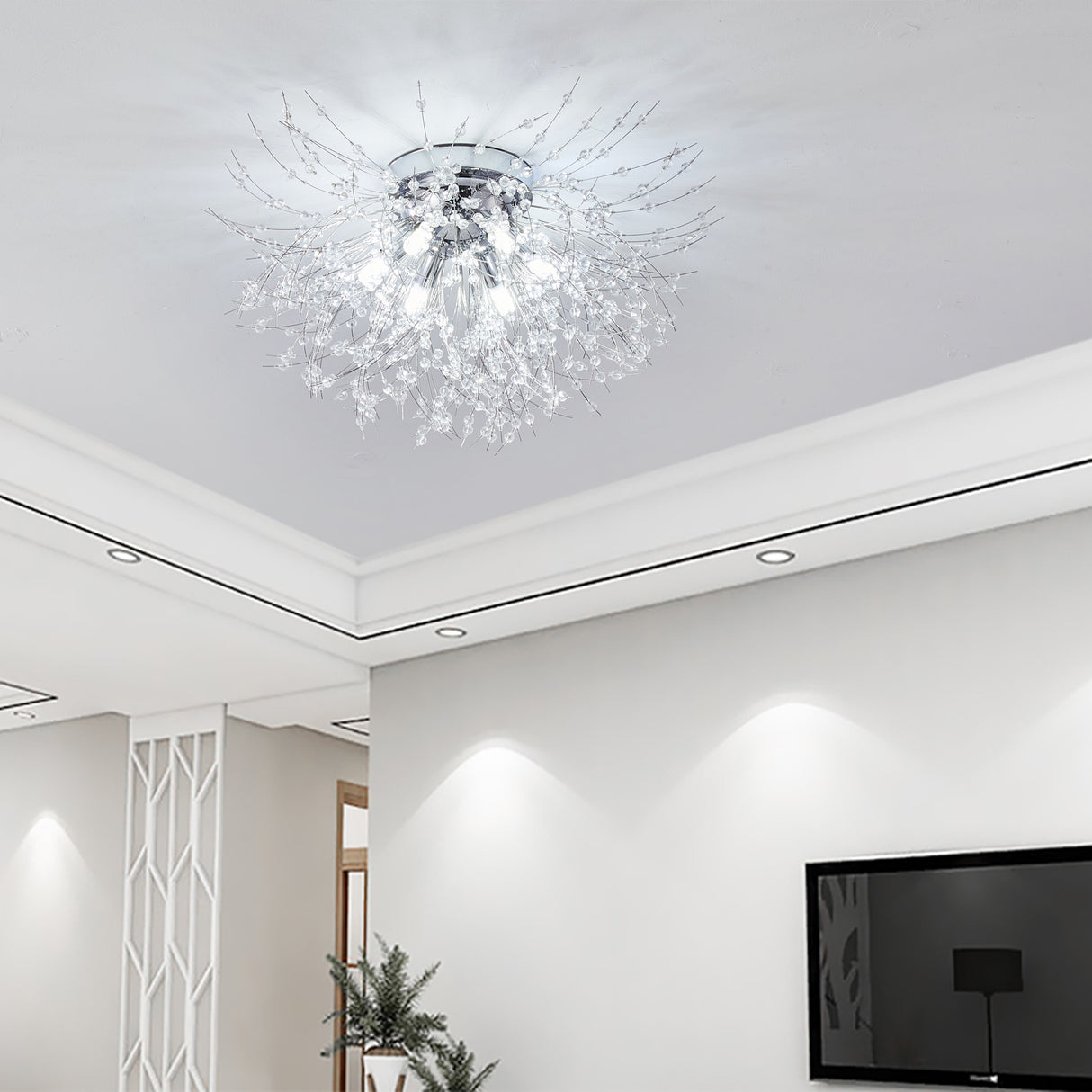 LED Crystal Firework Chandelier Modern Style Ceiling Light Fixtures 6 Light Pendant