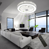 Acrylic Enclosed Round Ceiling Fan with Light and Remote Control Invisible Blades for Bedroom