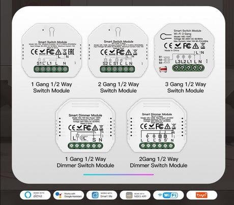 Wi Fi Smart Light Dimmer Module / Switch Module Smart Life Tuya APP Remote Control Work via Alexa Google Home 1/2 Way 1/2 Gang