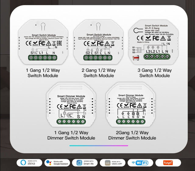 Wi Fi Smart Light Dimmer Module / Switch Module Smart Life Tuya APP Remote Control Work via Alexa Google Home 1/2 Way 1/2 Gang