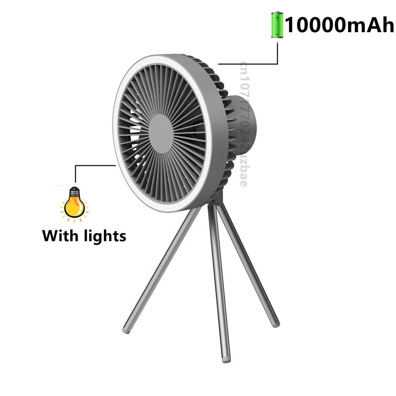 10000mAh USB Tripod Camping Fan With Power Bank Light Rechargeable Desktop Portable Circulator Wireless Ceiling Electric Fan