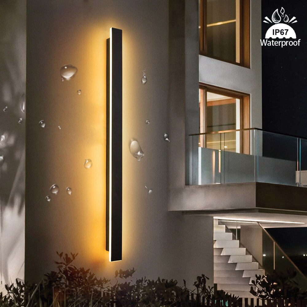 Modern Outdoor LED Wall Lamp 110V 220V Long Wall Light IP67 Waterproof Outdoor Lighting Garden Villa Porch Sconce Lamp Luminaire