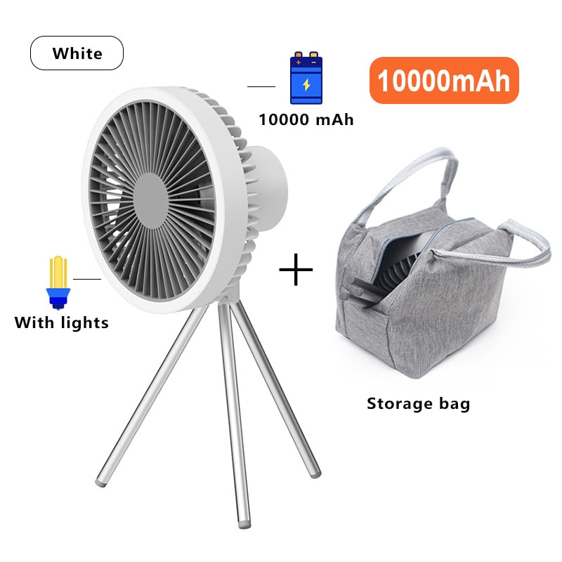 New Outdoor Camping Fan Office Desk USB Tripod Electric Fan Student Dormitory Ceiling Fan 10000mAh