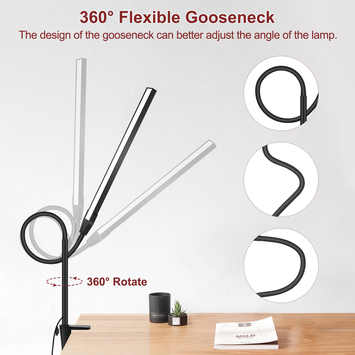 EOOKU 12W Clip on Light 108 LED Reading Light for Bed Touch Button 360° Flexible Gooseneck Desk Lamp Eye Protection Light