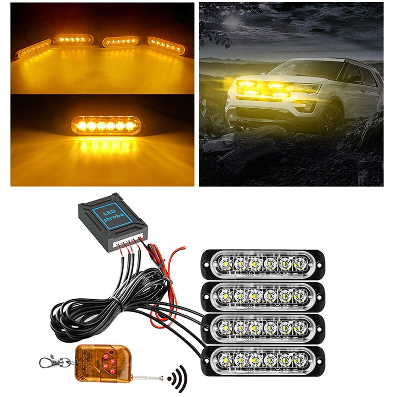 24 LED Strobe Light Wireless Car Emergency Flashing Light Car LED 12V Trailer Truck Strobos Police Warning Light Auto Diode Lamp