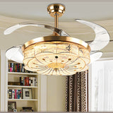 New American Restaurant Ceiling Fan Lamp Rural Retro European Style Leaf Living Room Fan Lamp Crystal Led Luxury Gold Fans