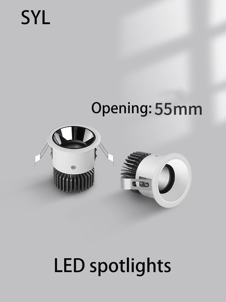 Led Spots Light Recessed Round Spotlights COB Mini Small Ceiling Lamp Adjustable Angle Narrow Border Foco Opening 55mm Lighting