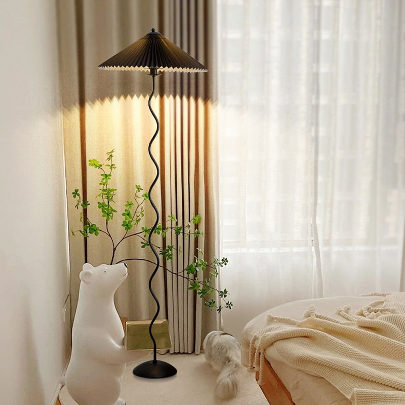 Nordic Minimalist Pleated Fabric Led Floor Lamp Living Room Home Decor Sofa Corner Standing Table Light Bedroom Bedside Lamp