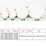 LED Slim Panel Light 6W 8W 15W 20W Aluminum Round Ceiling Recessed Downlight Adjustable Hole 85-265V Indoor Lighting