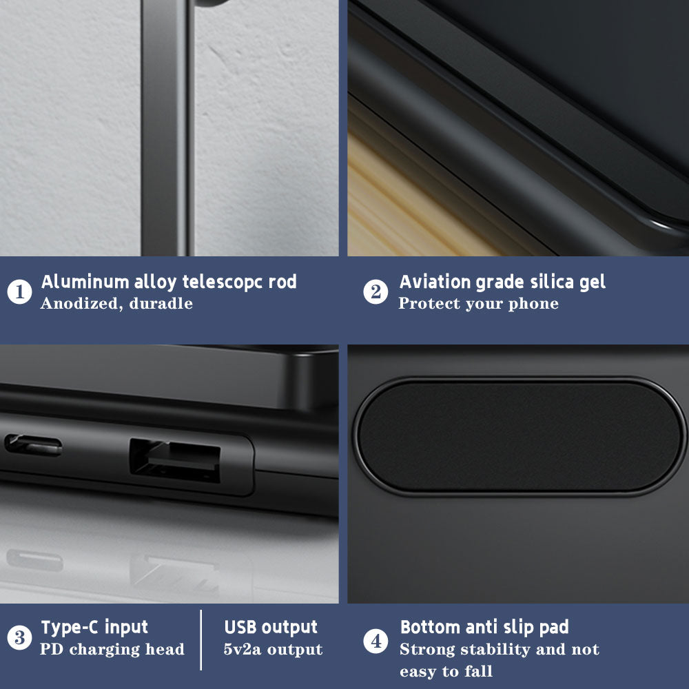 QI Wireless Charging LED Table Lamp,15W Eye Protection Folding Desk Lamp with Pen Holder Touch Control No Blu-ray Reading Light