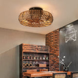 American retro cage ceiling fan lamp dining room bedroom ceiling lamp hemp rope industrial wind ceiling fan with light remote