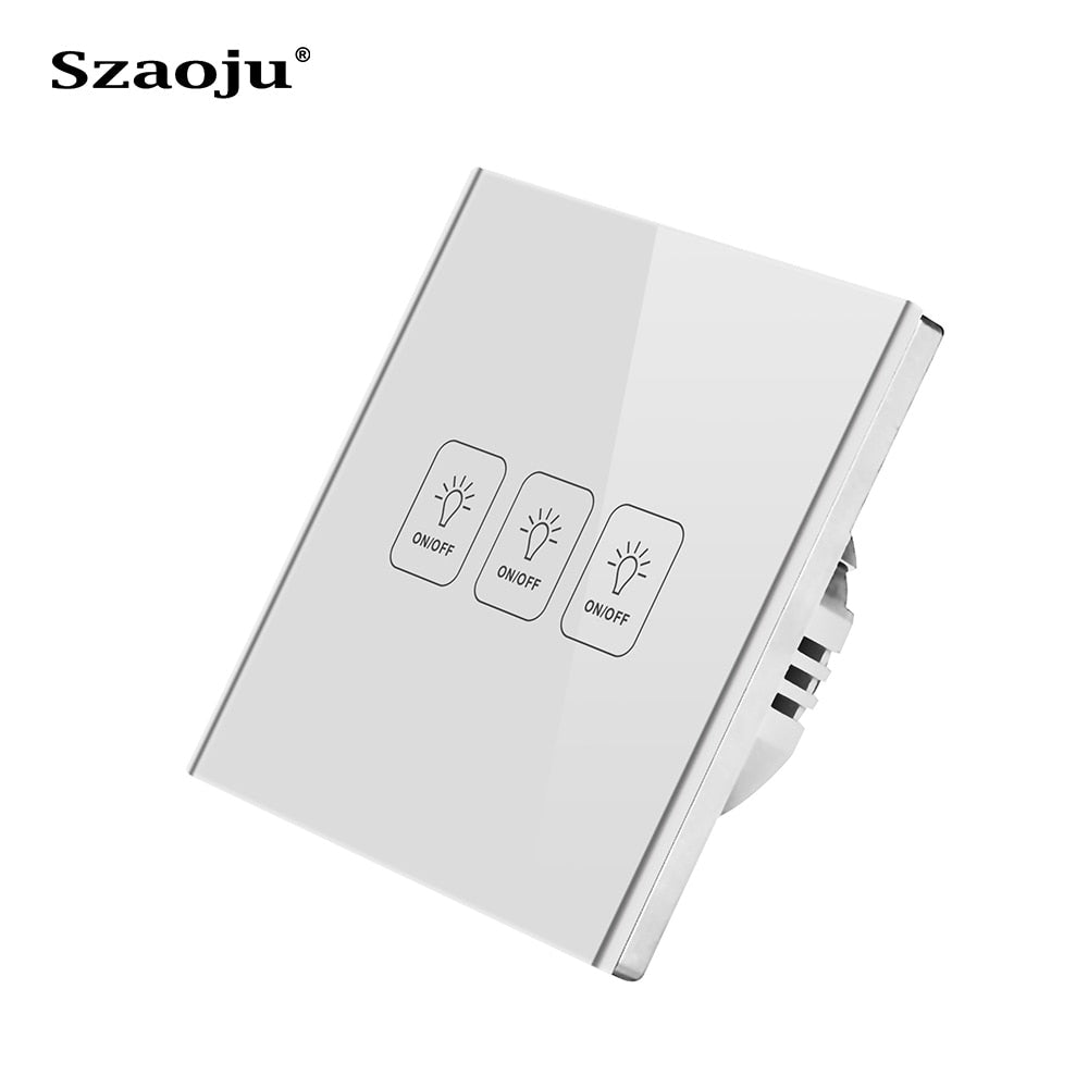 Szaoju Touch Switch EU Standard White Crystal Glass Panel Light Switch AC110-220V Switch 1/2/3 Gang 1 Way Wall Lamp TOUCH SWITCH