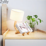 Robot Shape Wooden LED Table Lamps E27 Lamp Holder Modern Art Wood Desk Table Lamps Parlor Indoor Bedroom Study Night Light