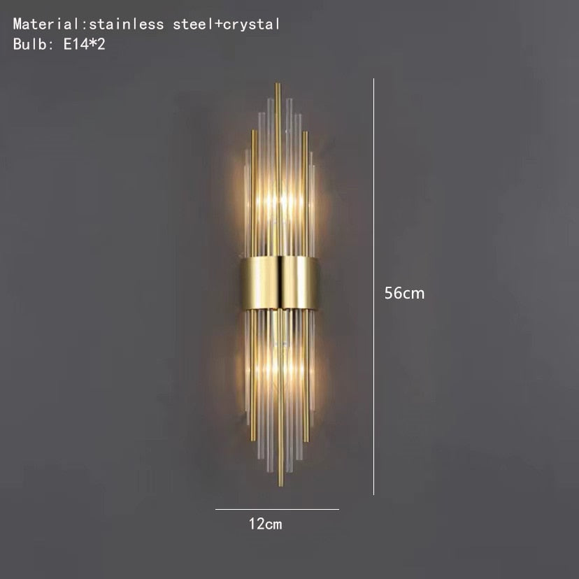 Clear Crystal LED Wall Lamp E14 Bulb Stainless Steel Wall Lights For Foyer Bedroom Aisle Dining Room Gold Black Sconces