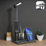 QI Wireless Charging LED Table Lamp,15W Eye Protection Folding Desk Lamp with Pen Holder Touch Control No Blu-ray Reading Light