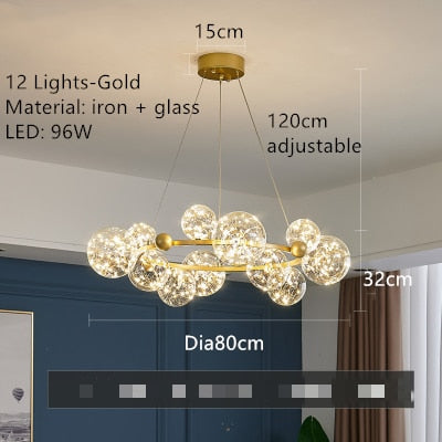 Creative Romantic Style Star Bright LED Modern Chandelier Hanging Lamp Round Black/Golden Transparent Glass Ball Pendant Light