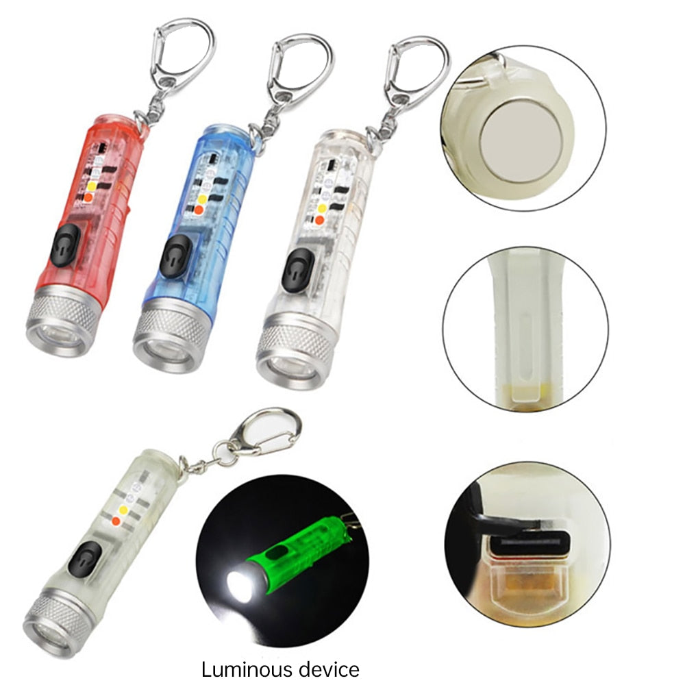 Mini Keychain LED Flashlight Portable Pocket Work Light USB Rechargeable Lamp Fluorescent Magnetic Warning Camping Flashlight
