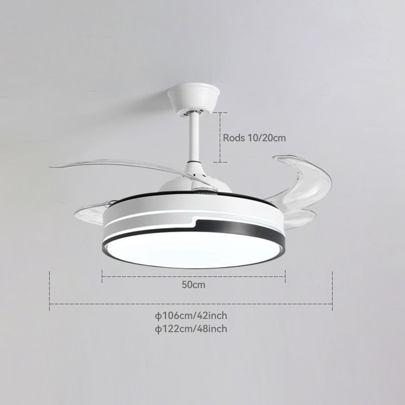 New 110V 220V Nordic Ceiling Fan Living Room Led Invisible Fan Lamp Ceiling Bedroom Fan Remote Control Reversible Blades Fans