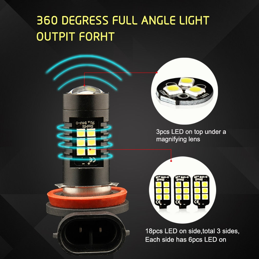 2pcs 1200Lm H11 H8 LED Car Lights LED Bulbs 9005 HB3 9006 HB4 White Daytime Running Lights DRL Fog Light 6000K 12V Driving Lamp