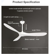 Luxury Natural Wooden Ceiling Fan Home Decorative Pendant Fan With Lamp Reversible Motor Suitable for Summer and Winter