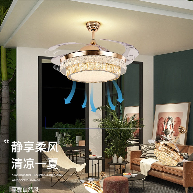 42&amp;quot; Gold Luxury Crystal Ceiling Fans With Light Decorative DC 110V 220V Fan Lamp Remote Control Hanging Crystal Lighting