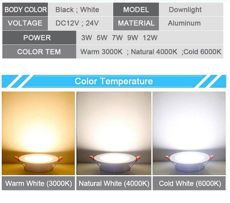 LED Downlight 12V DC 3W 5W 7W 9W 12W LED Spot Light Mini 24V Voltage Waterproof LED Decoration Ceiling Lamp Bathroom Panel Light