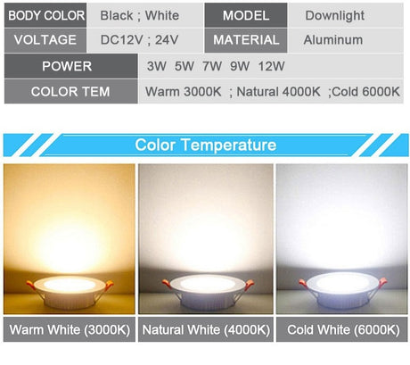 LED Downlight 12V DC 3W 5W 7W 9W 12W LED Spot Light Mini 24V Voltage Waterproof LED Decoration Ceiling Lamp Bathroom Panel Light