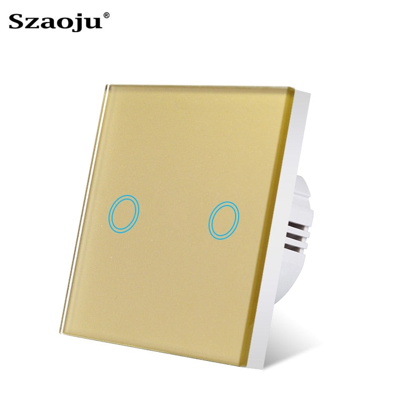 EU Touch Switch Sensor Switches No Neutral Wire Required LED Crystal Glass Panel Wall Lamp Light Switch 1/2/3 Gang AC100-240V