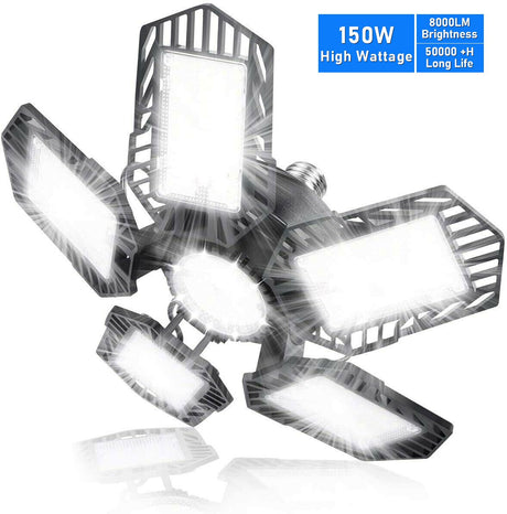 200W LED Garage Lights 3-12 Leafs Garage Ceiling Light Fixtures with Adjustable Multi-position Panel Lamp for Workshop Warehouse