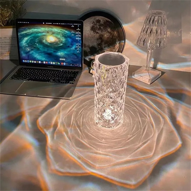 3/16 Colors LED Crystal Table Lamp Rose Light Projector Touch Romantic Diamond Atmosphere Light USB LED Night Light for Bedroom