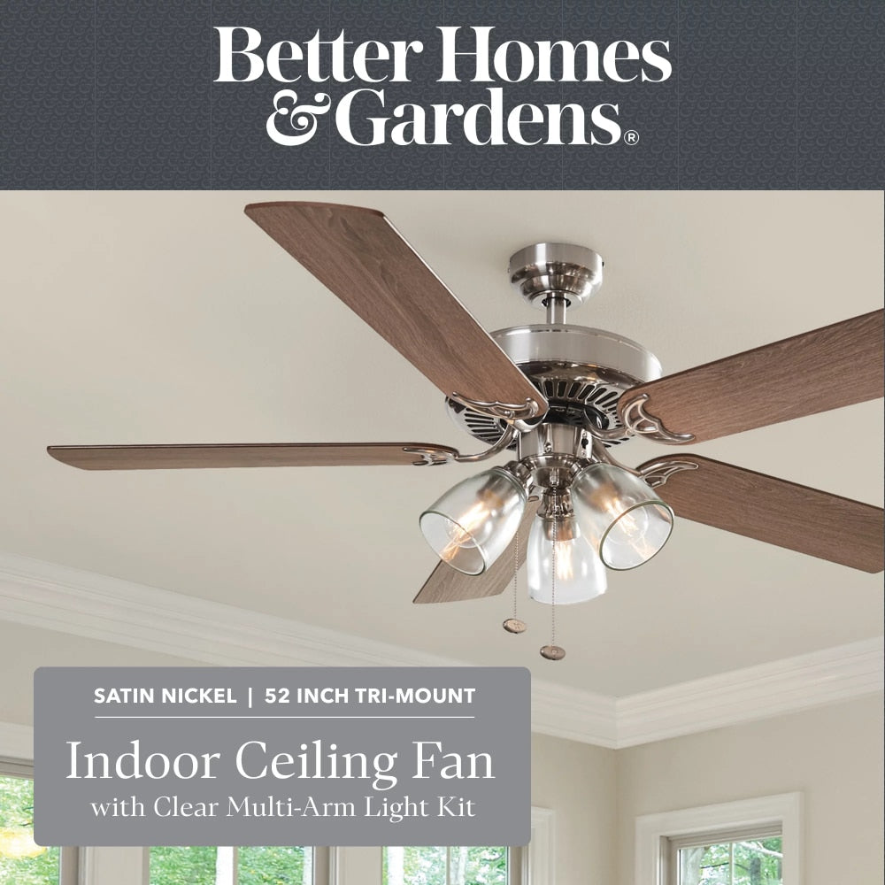 52&amp;quot; 5 Blade Satin Nickel Ceiling Fan with 3 Lights Ceiling Fans Room Decor Home Fan  Ceiling Fan with Led Light